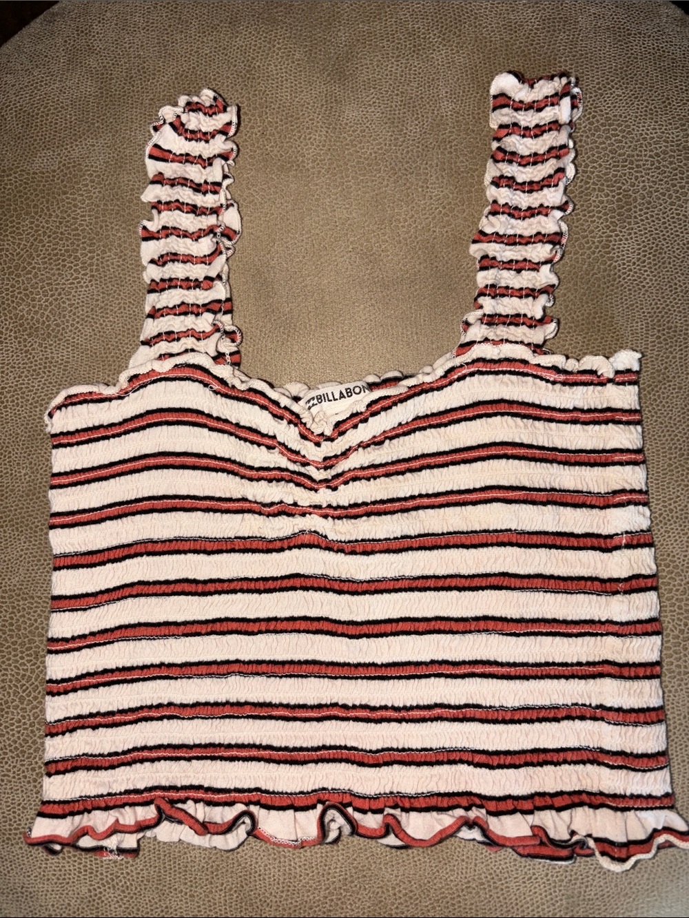 Billabong Y2K Cream/Dusty Rose Striped Ruffle Crop Top Size Small